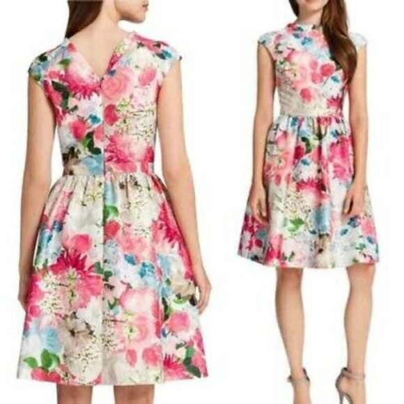 CYNTHIA STEFFE Floral Print Jacquard Peony Cocktail Fit & Flare Dress, Size 4 - Picture 7 of 10
